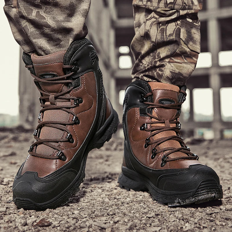Men's Waterproof Leather Desert Boots Non-Slip Lightweight Work Safty Shoes Breathable Non-Slip Hunting Hiking Work Boots Men