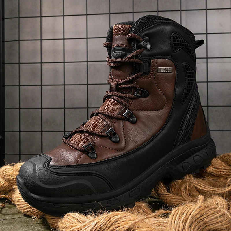 Men's Waterproof Leather Desert Boots Non-Slip Lightweight Work Safty Shoes Breathable Non-Slip Hunting Hiking Work Boots Men