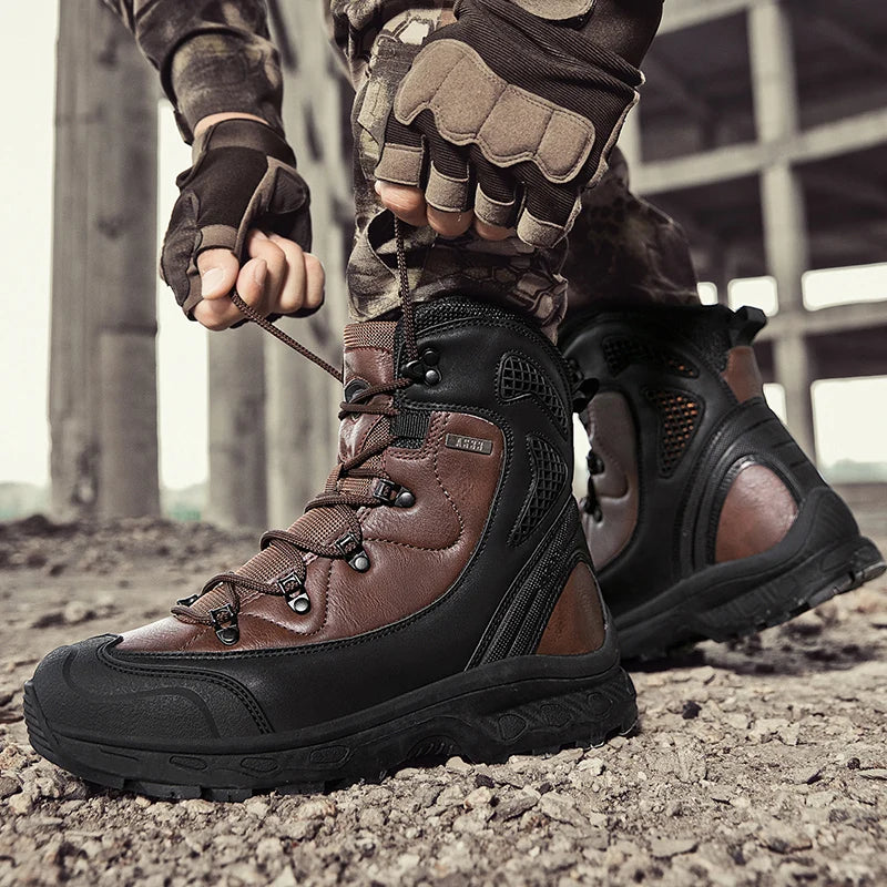 Men's Waterproof Leather Desert Boots Non-Slip Lightweight Work Safty Shoes Breathable Non-Slip Hunting Hiking Work Boots Men