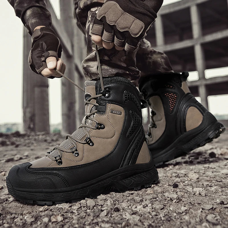 Men's Waterproof Leather Desert Boots Non-Slip Lightweight Work Safty Shoes Breathable Non-Slip Hunting Hiking Work Boots Men