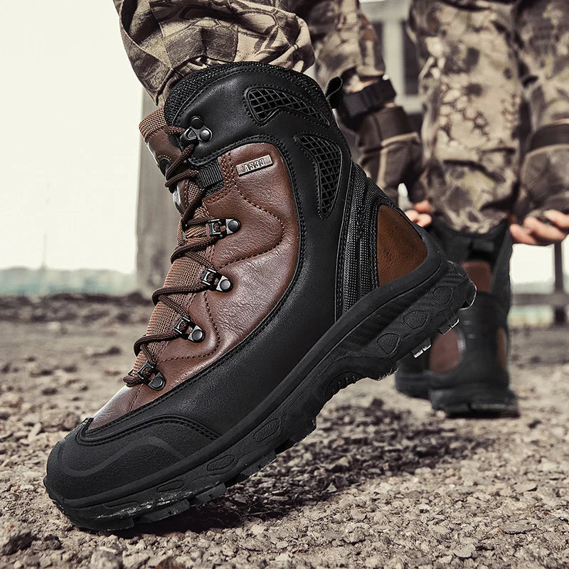 Men's Waterproof Leather Desert Boots Non-Slip Lightweight Work Safty Shoes Breathable Non-Slip Hunting Hiking Work Boots Men