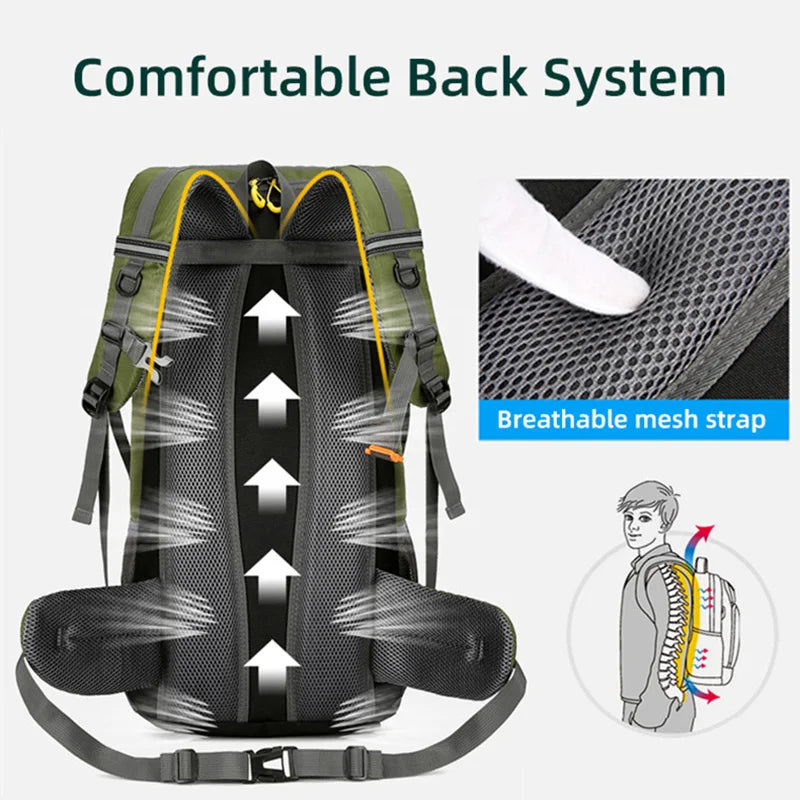 50L Travel Backpack Camping Men Large Hiking Bag and Waterproof