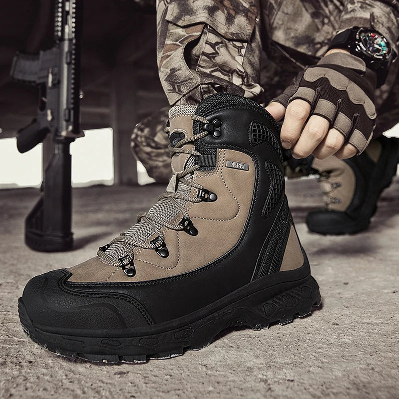 Men's Waterproof Leather Desert Boots Non-Slip Lightweight Work Safty Shoes Breathable Non-Slip Hunting Hiking Work Boots Men