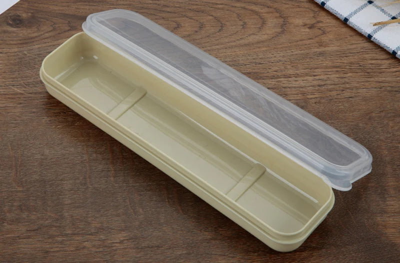 Portable Travel Outdoor Reusable Tableware Box School Home Slot Design Practical Cutlery Transparent Cover Cutlery Case