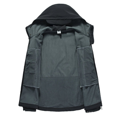 Men's Autumn Winter SoftShell Fleece Waterproof Jackets Male Hood Coats Fishing Hiking Camping Climbing Skiing Pants Trousers