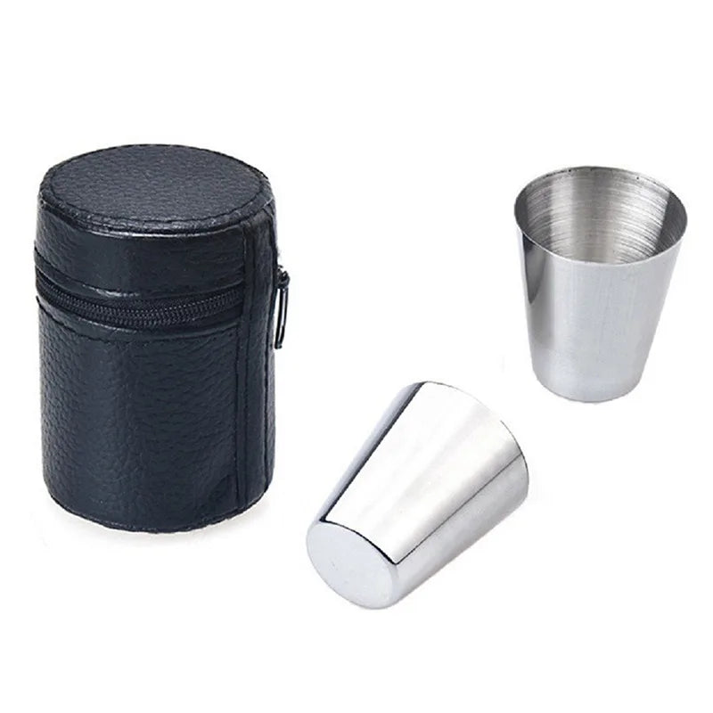 6P/4Pcs 30ml Outdoor Practical Travel Stainless Steel Cups Mini Set Glasses For Whisky Wine Beer With Case Portable Drinkware