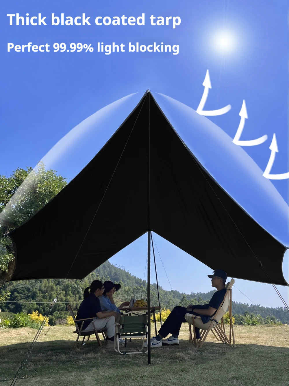 5.1x5.1m Large Black Coating Tarp Waterproof Octagon Coated Camping Tarp Outdoor Awning Tarpaulin Shade Tent Shelter Sunshade