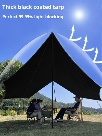 5.1x5.1m Large Black Coating Tarp Waterproof Octagon Coated Camping Tarp Outdoor Awning Tarpaulin Shade Tent Shelter Sunshade