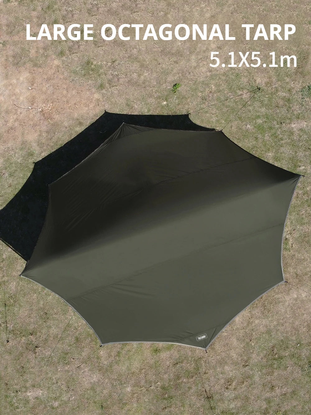 5.1x5.1m Large Black Coating Tarp Waterproof Octagon Coated Camping Tarp Outdoor Awning Tarpaulin Shade Tent Shelter Sunshade