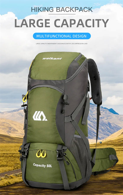 50L Travel Backpack Camping Men Large Hiking Bag and Waterproof