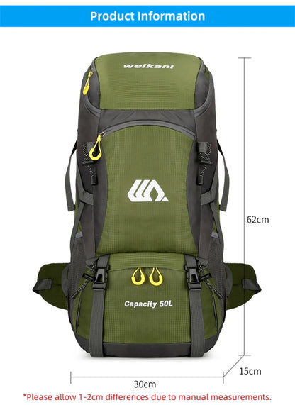 50L Travel Backpack Camping Men Large Hiking Bag and Waterproof