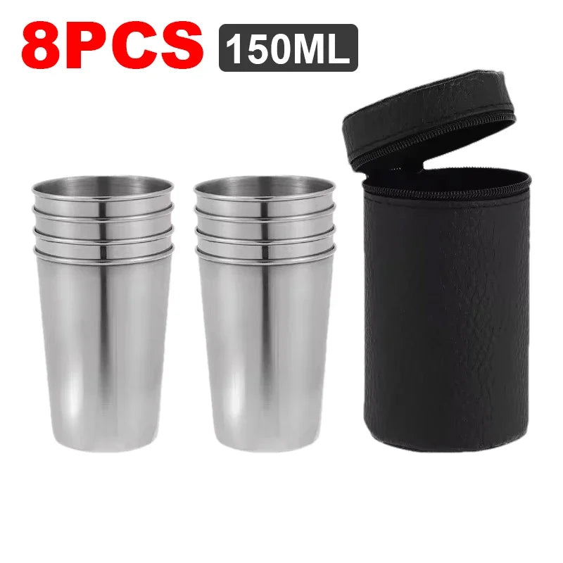 4/8Pcs Outdoor Stainless Steel Water Cup With Case Hiking Camping Picnic BBQ Beer Cups Coffee Cup Portable Travel Drinkware
