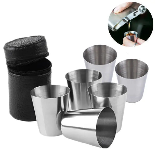 6P/4Pcs 30ml Outdoor Practical Travel Stainless Steel Cups Mini Set Glasses For Whisky Wine Beer With Case Portable Drinkware