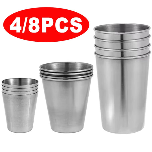 4/8Pcs Outdoor Stainless Steel Water Cup With Case Hiking Camping Picnic BBQ Beer Cups Coffee Cup Portable Travel Drinkware