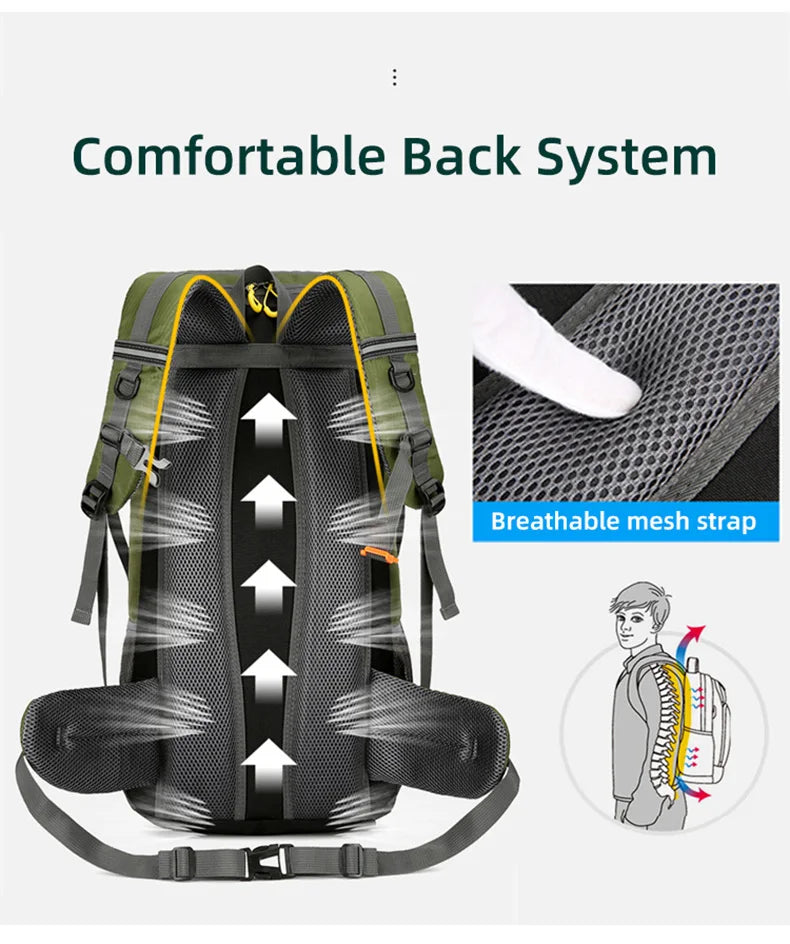 50L Travel Backpack Camping Men Large Hiking Bag and Waterproof