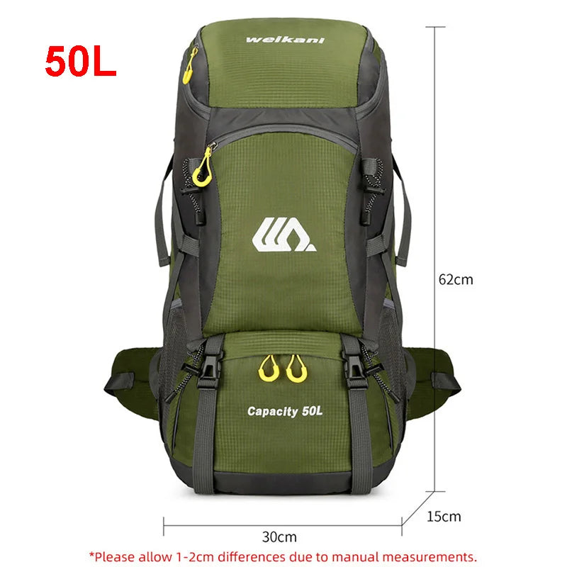 50L Travel Backpack Camping Men Large Hiking Bag and Waterproof