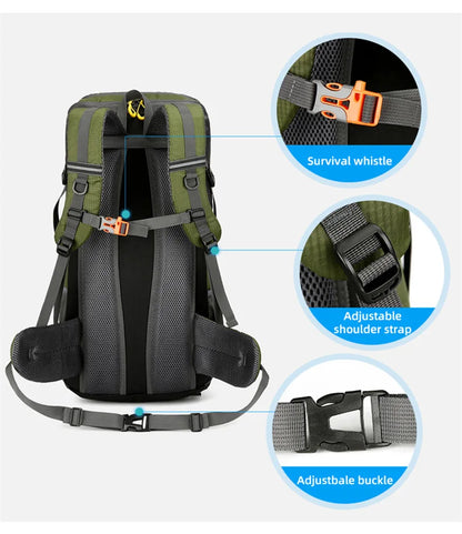 50L Travel Backpack Camping Men Large Hiking Bag and Waterproof