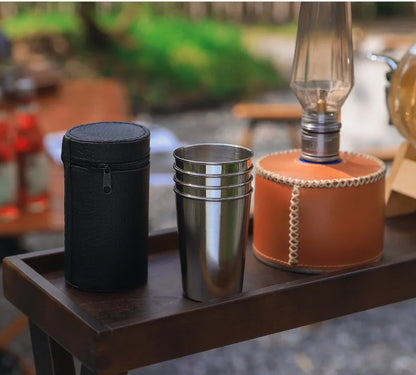 4/8Pcs Outdoor Stainless Steel Water Cup With Case Hiking Camping Picnic BBQ Beer Cups Coffee Cup Portable Travel Drinkware