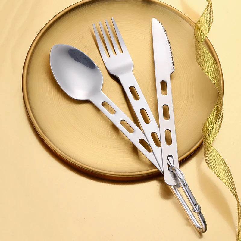 3pcs/set Stainless Steel Cutlery Set Knife Fork Spoon For Home Use Travel Camping Picnic Portable Tableware Set