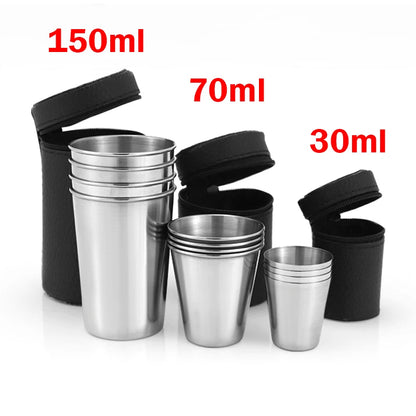 4/8Pcs Outdoor Stainless Steel Water Cup With Case Hiking Camping Picnic BBQ Beer Cups Coffee Cup Portable Travel Drinkware