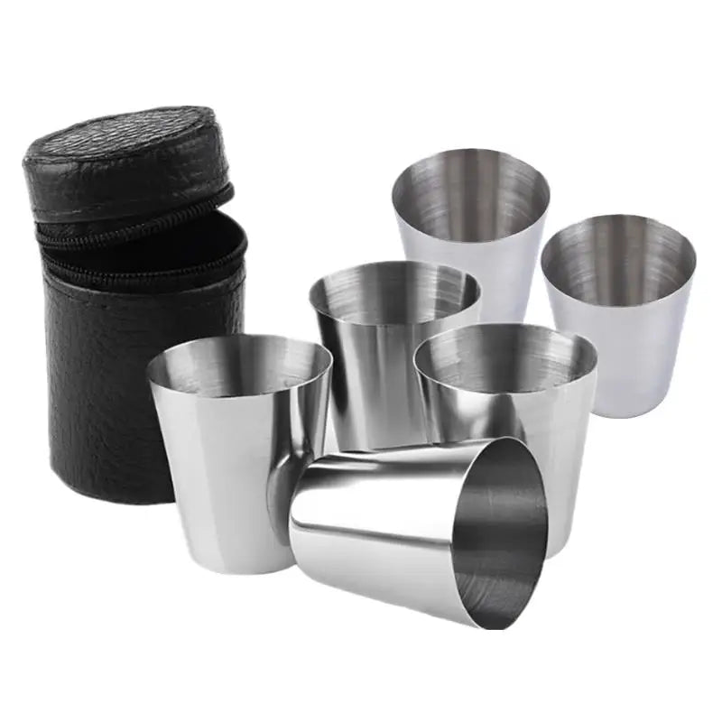6P/4Pcs 30ml Outdoor Practical Travel Stainless Steel Cups Mini Set Glasses For Whisky Wine Beer With Case Portable Drinkware
