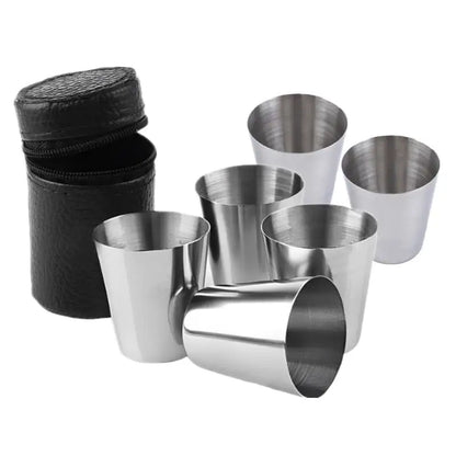 6P/4Pcs 30ml Outdoor Practical Travel Stainless Steel Cups Mini Set Glasses For Whisky Wine Beer With Case Portable Drinkware