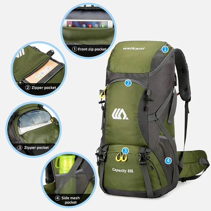 50L Travel Backpack Camping Men Large Hiking Bag and Waterproof