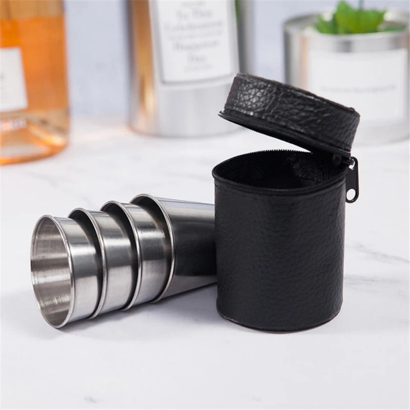 6P/4Pcs 30ml Outdoor Practical Travel Stainless Steel Cups Mini Set Glasses For Whisky Wine Beer With Case Portable Drinkware