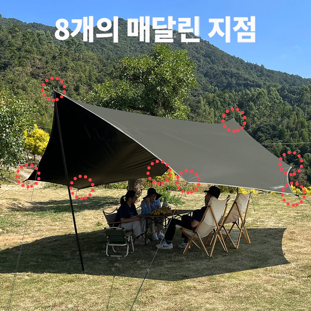 5.1x5.1m Large Black Coating Tarp Waterproof Octagon Coated Camping Tarp Outdoor Awning Tarpaulin Shade Tent Shelter Sunshade