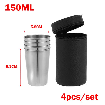 4/8Pcs Outdoor Stainless Steel Water Cup With Case Hiking Camping Picnic BBQ Beer Cups Coffee Cup Portable Travel Drinkware