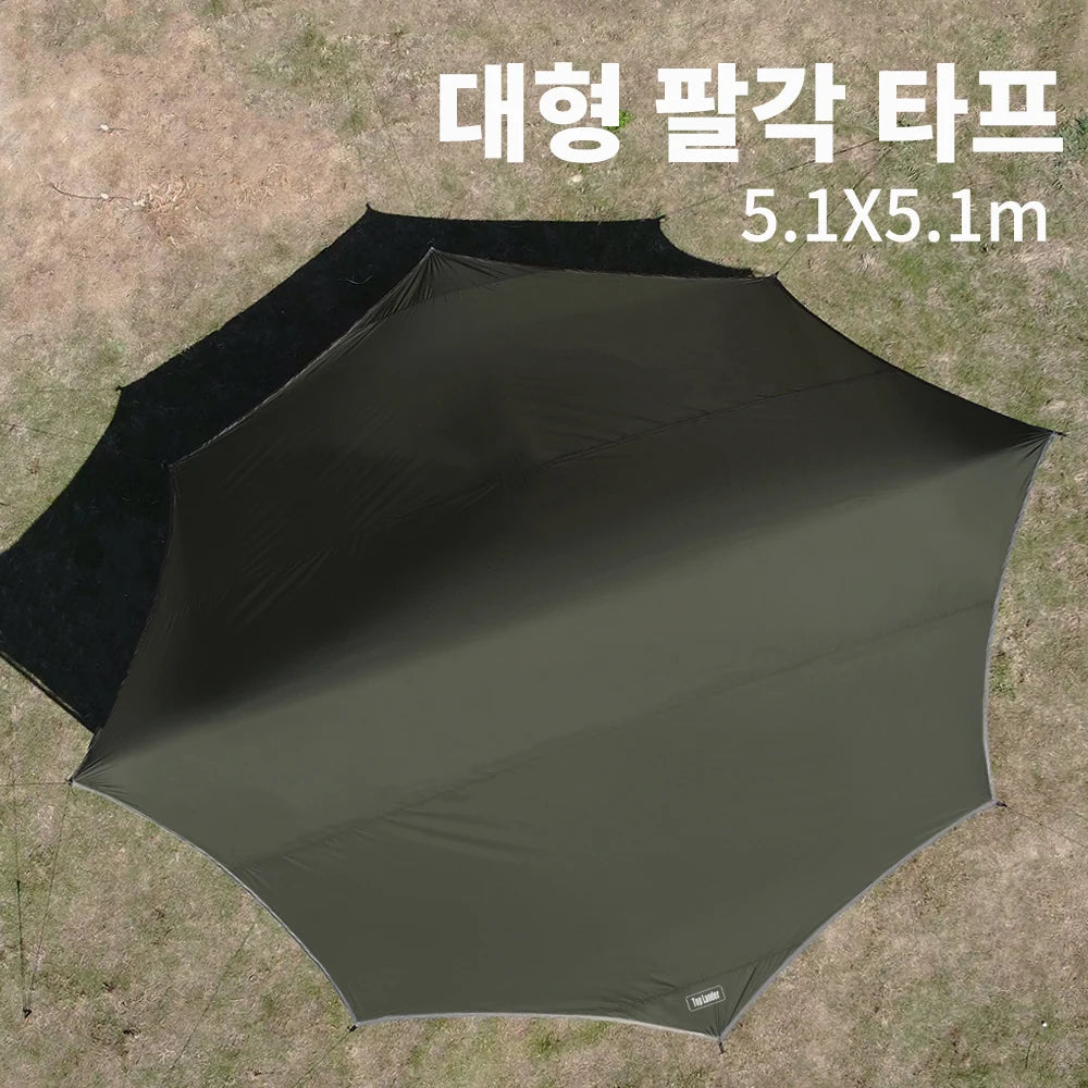 5.1x5.1m Large Black Coating Tarp Waterproof Octagon Coated Camping Tarp Outdoor Awning Tarpaulin Shade Tent Shelter Sunshade
