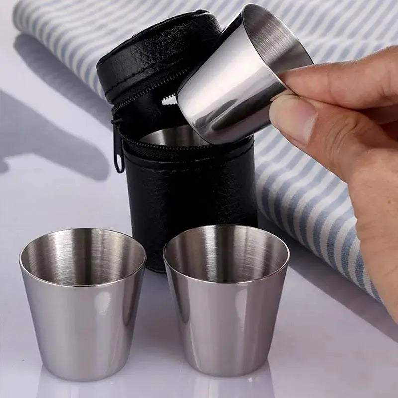 6P/4Pcs 30ml Outdoor Practical Travel Stainless Steel Cups Mini Set Glasses For Whisky Wine Beer With Case Portable Drinkware